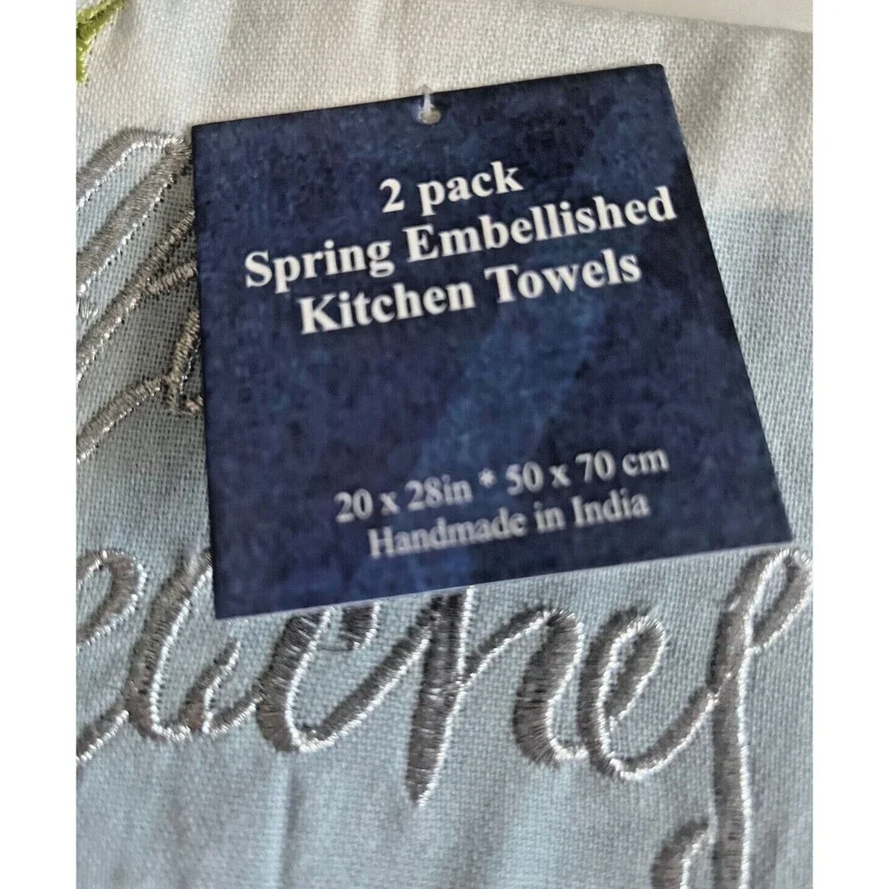 Red Hippie Red Bus Kitchen Dish Towels Set of 2 Embroidered Ruffle Blue Check